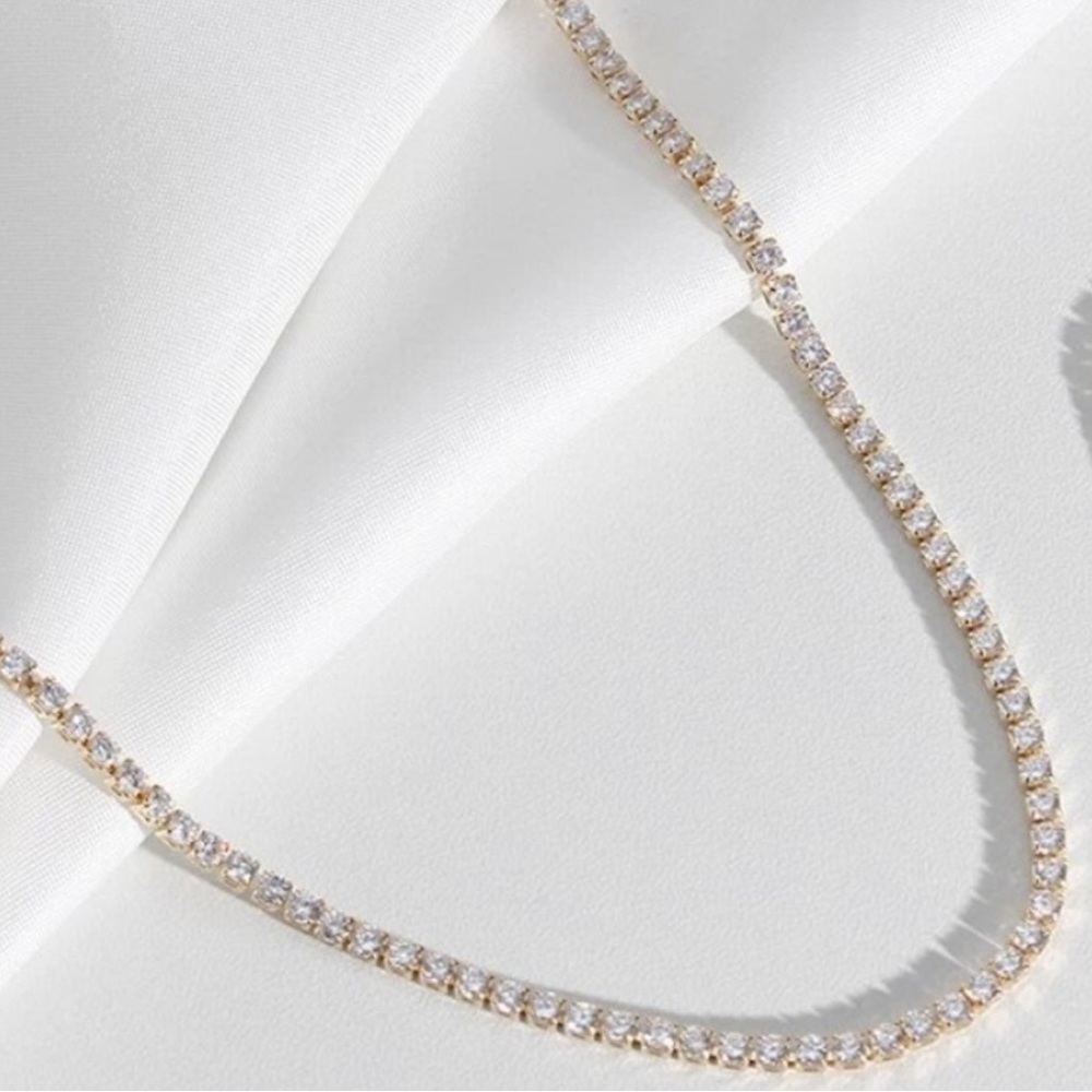NEW 14K GOLD TENNIS DIAMOND CHAIN CHOKER NECKLACE, NICE NECKLACE, CUTE NECKLACE - Picture 7 of 7
